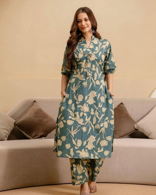 Jaipuri Printed Cotton Office Wear Kurti Pant Set​