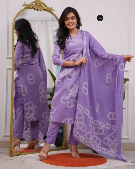 Lavender Chanderi Cotton Suit Set
