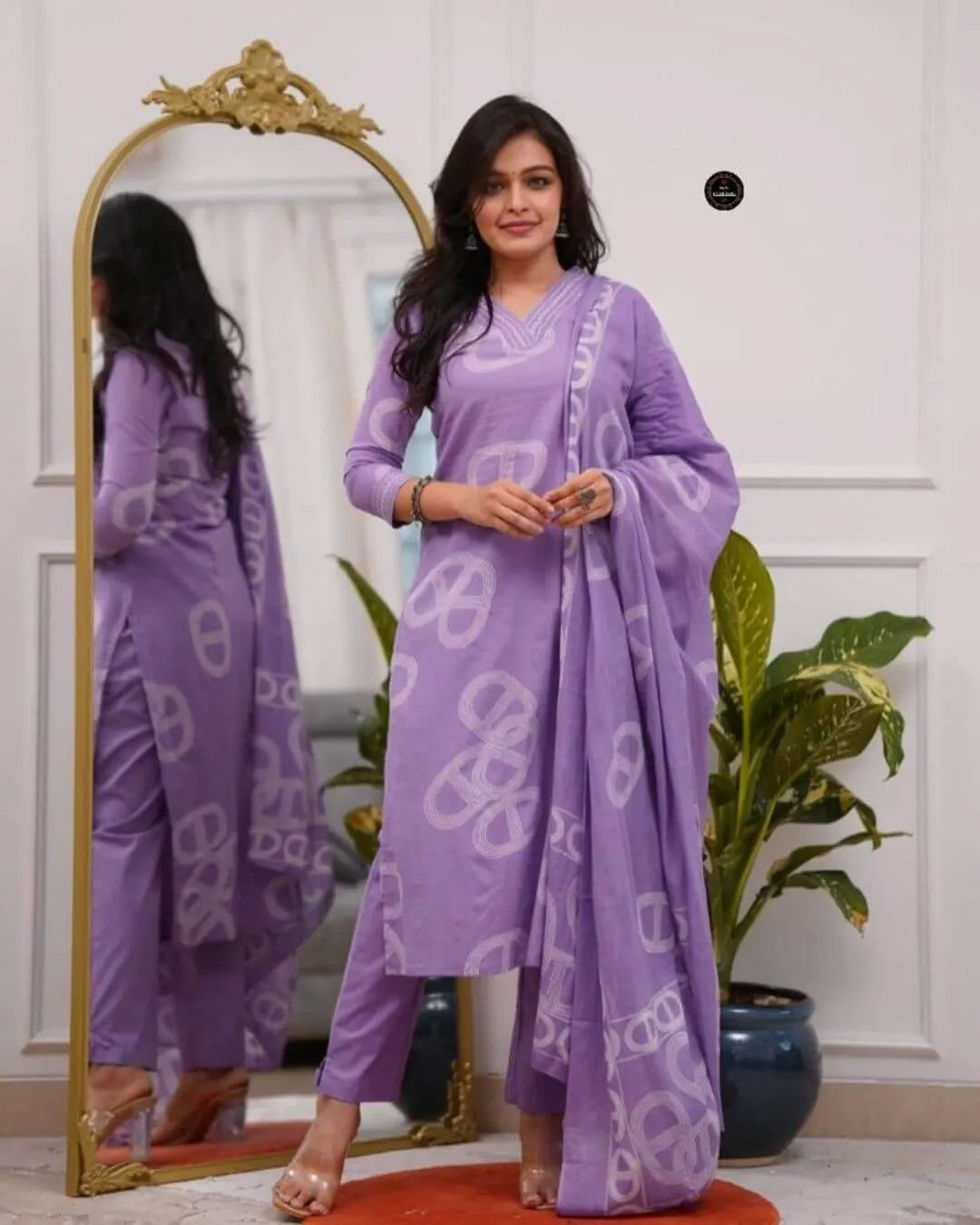 Lavender Chanderi Cotton Suit Set