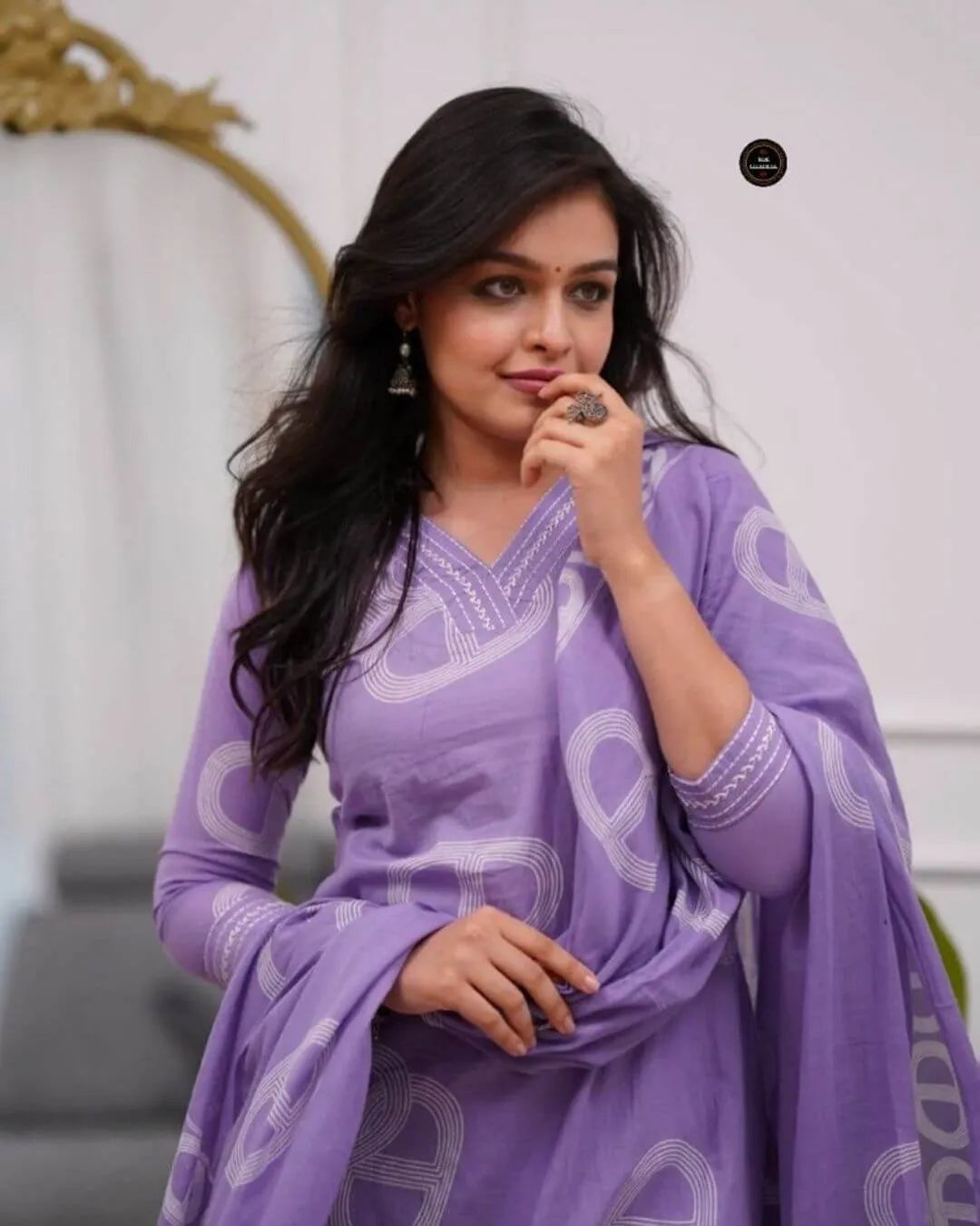 Lavender Chanderi Cotton Suit Set