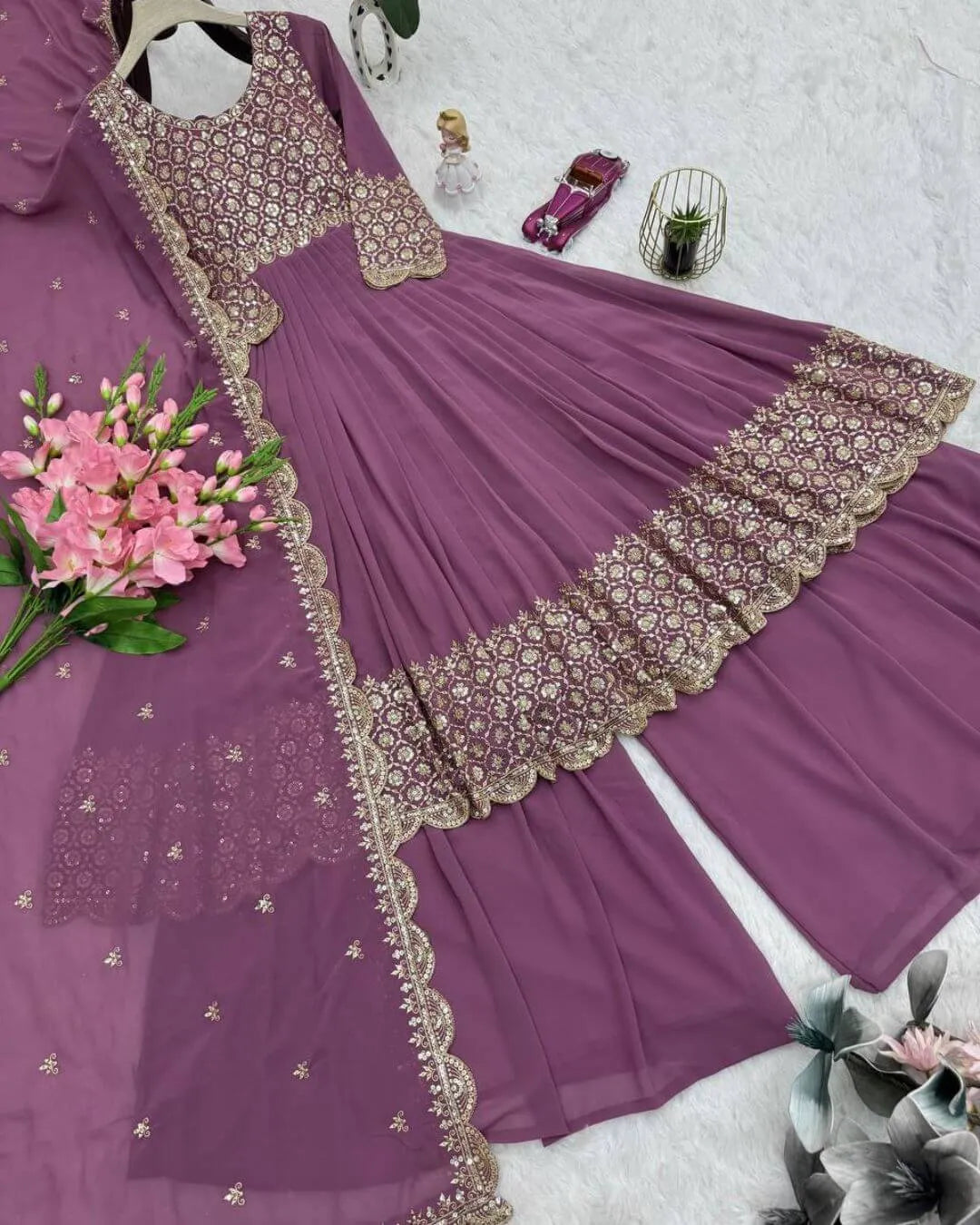 Lavender Sharara Suit With Dupatta Set