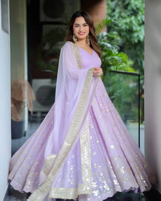 Lavender Colour Anarkali​ Suit Set With Dupatta