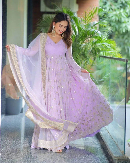 Lavender Colour Anarkali​ Suit Set With Dupatta