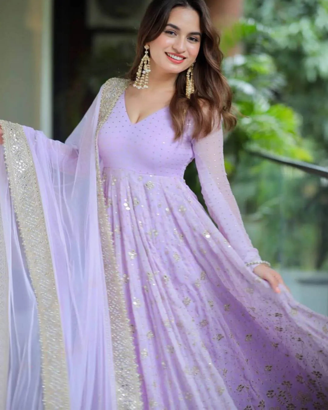 Lavender Colour Anarkali​ Suit Set With Dupatta