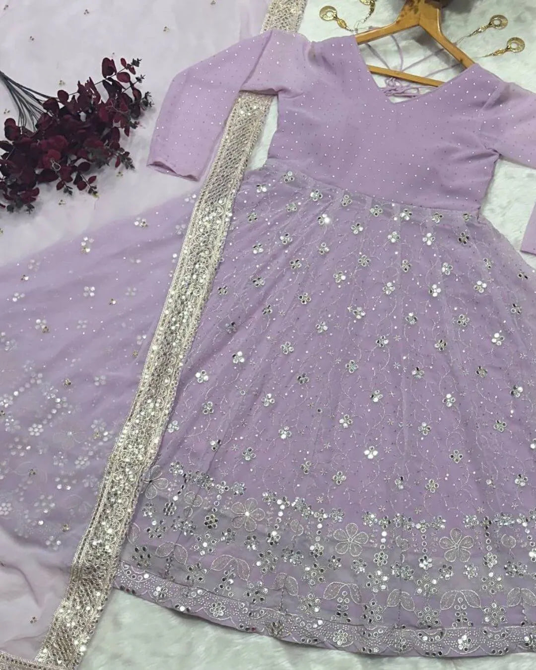 Lavender Colour Anarkali​ Suit Set With Dupatta