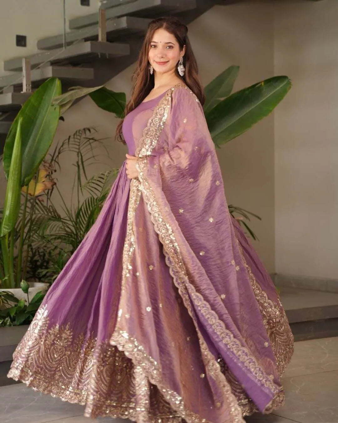 Lavender Anarkali Dress With Dupatta 