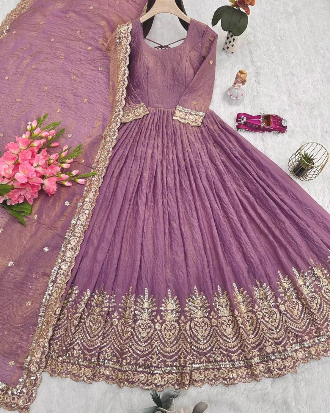 Lavender Anarkali Dress With Dupatta
