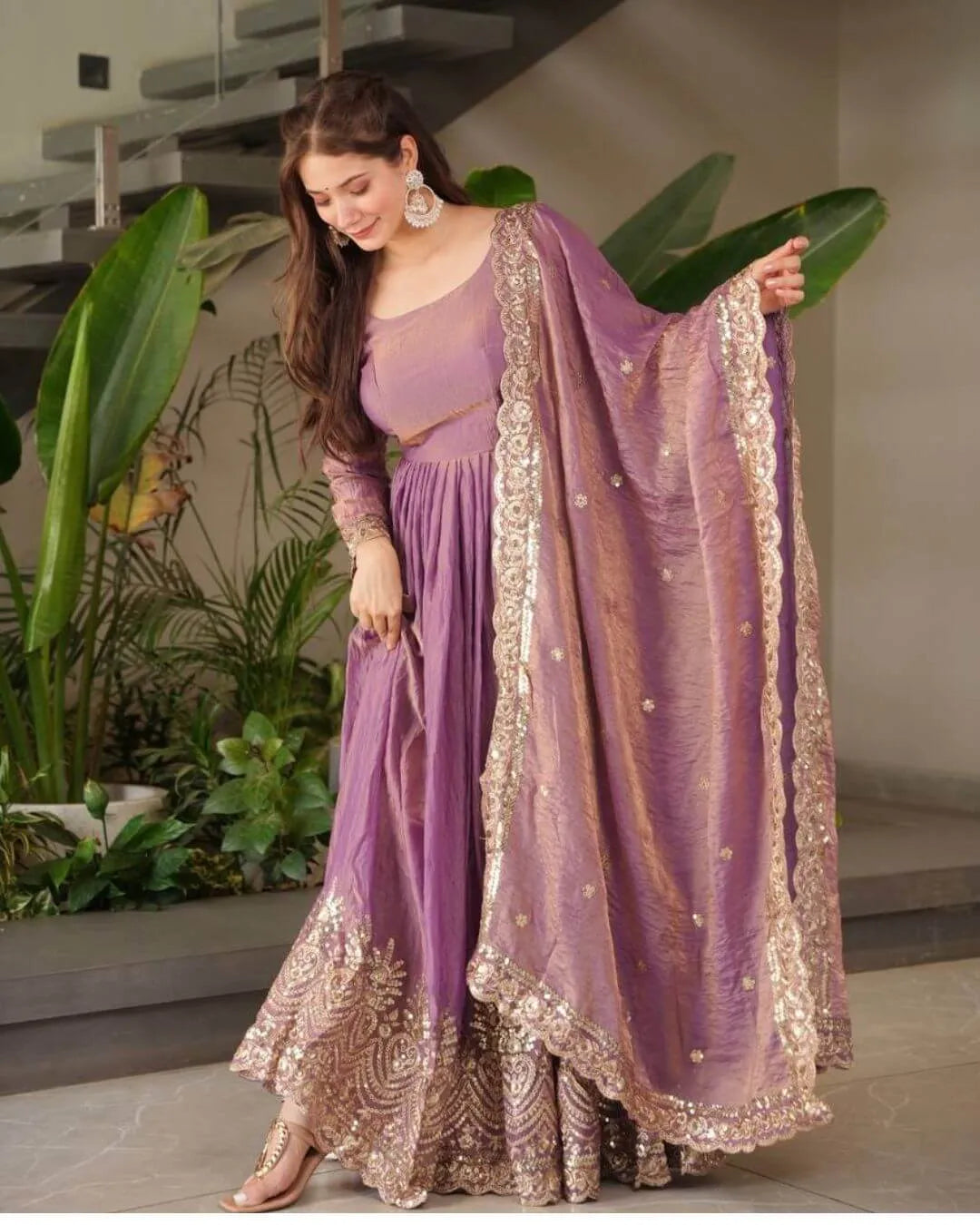 Lavender Anarkali Dress With Dupatta