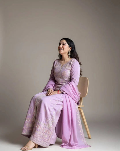 Light Purple Palazzo Suit Set With Dupatta