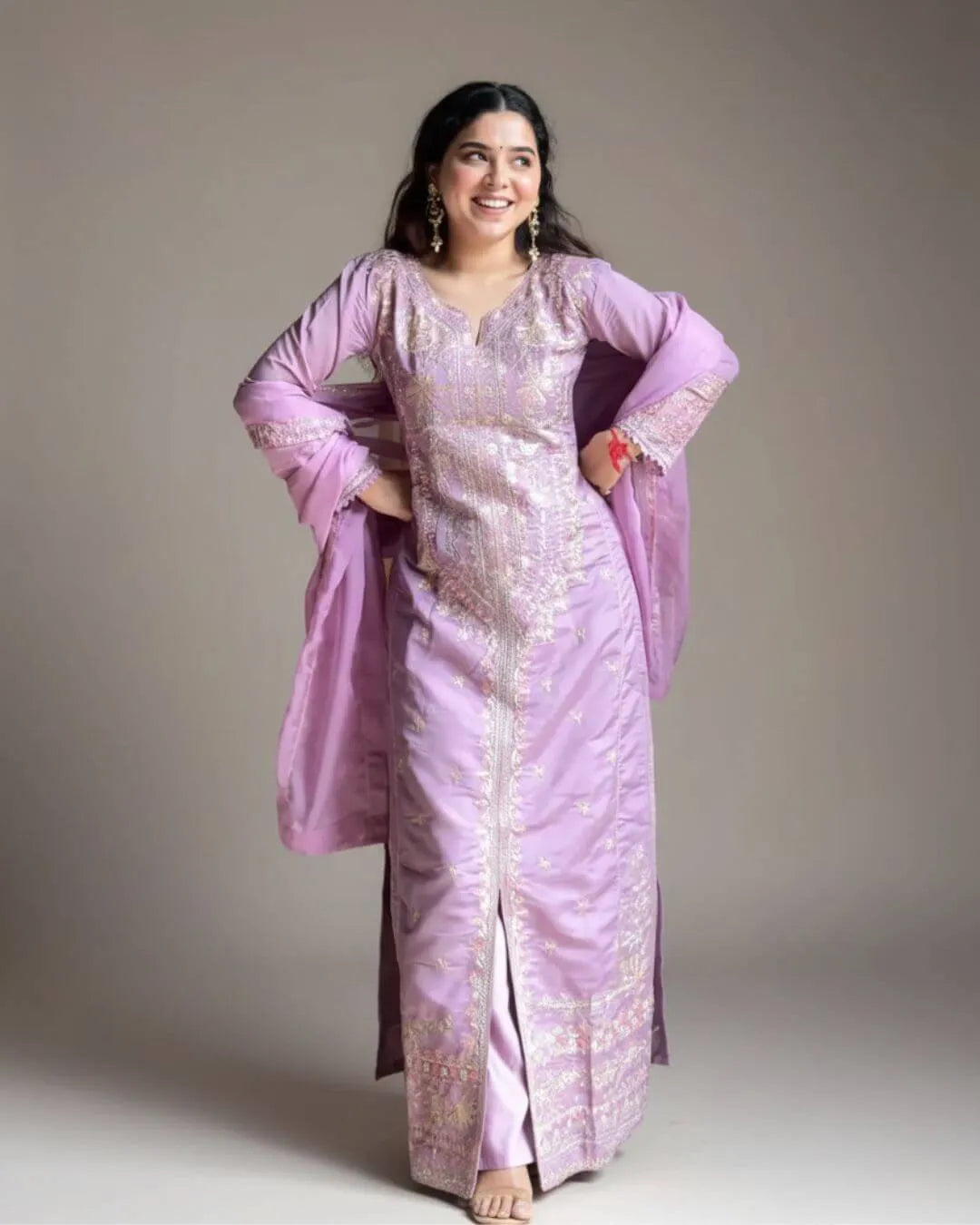 Light Purple Palazzo Suit Set With Dupatta