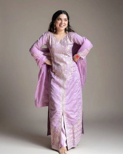 Light Purple Palazzo Suit Set With Dupatta