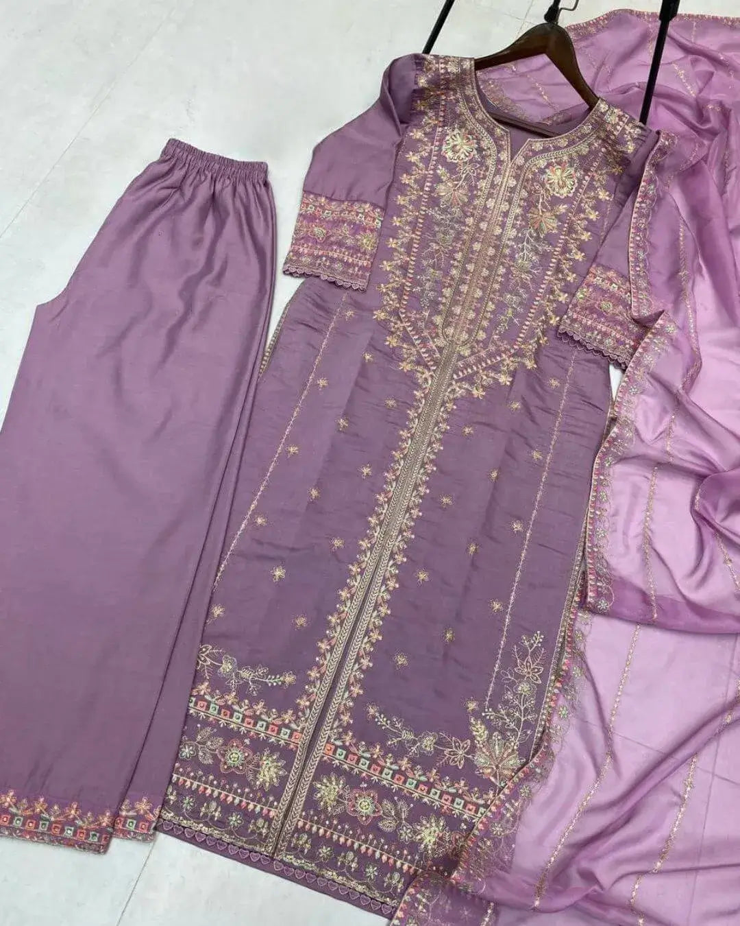 Light Purple Palazzo Suit Set With Dupatta