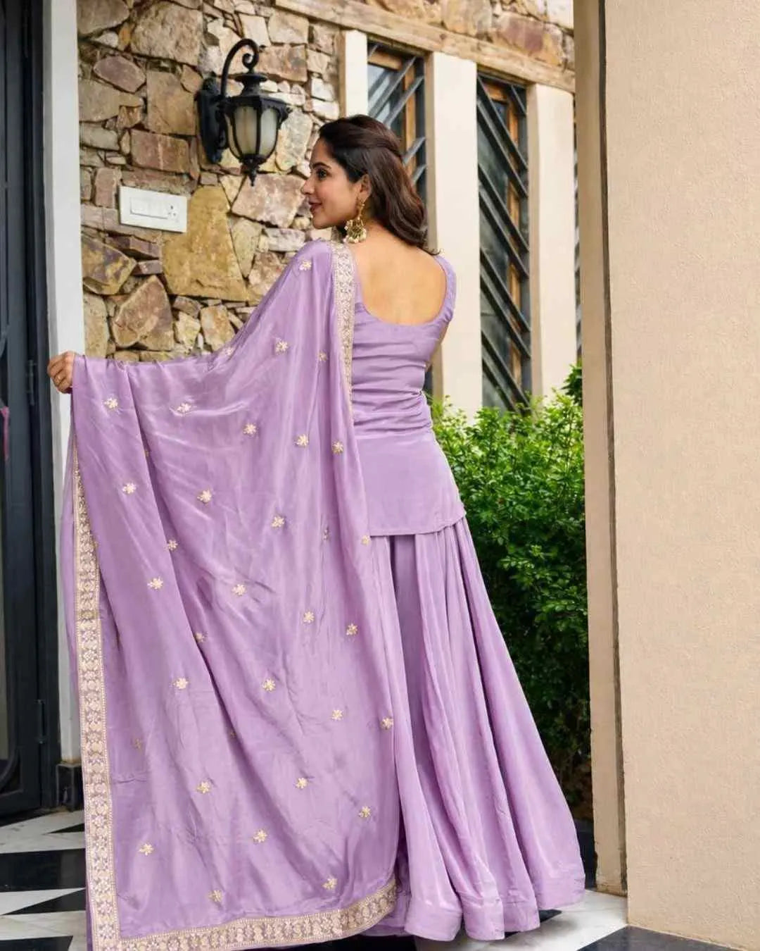 Lilac Diamond Silk Sharara Set