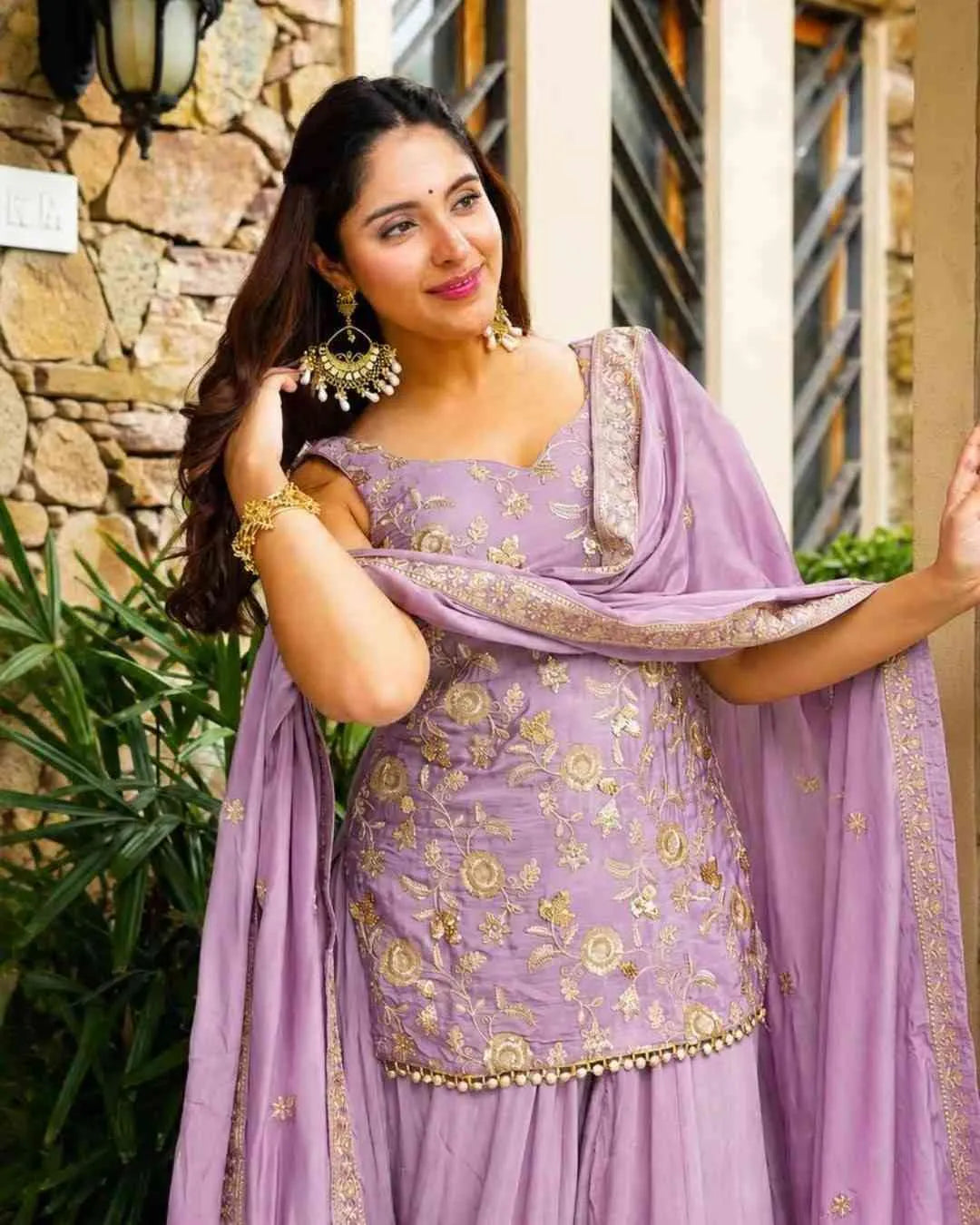 Lilac Diamond Silk Sharara Set