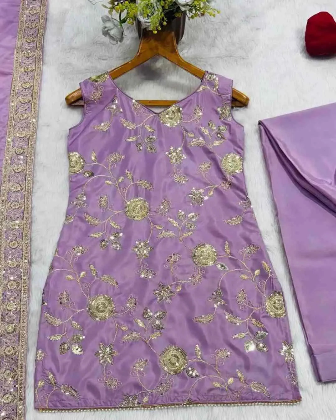Lilac Diamond Silk Sharara Set