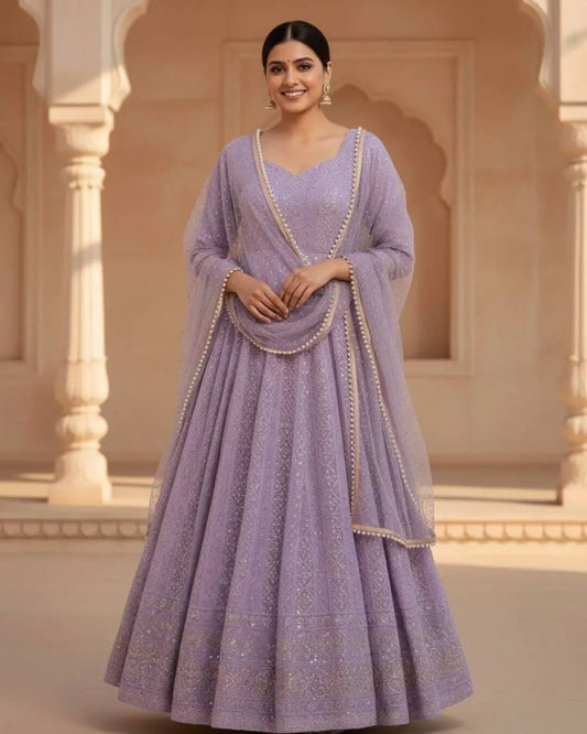 Lavender Georgette Anarkali Dress​ Suit Set