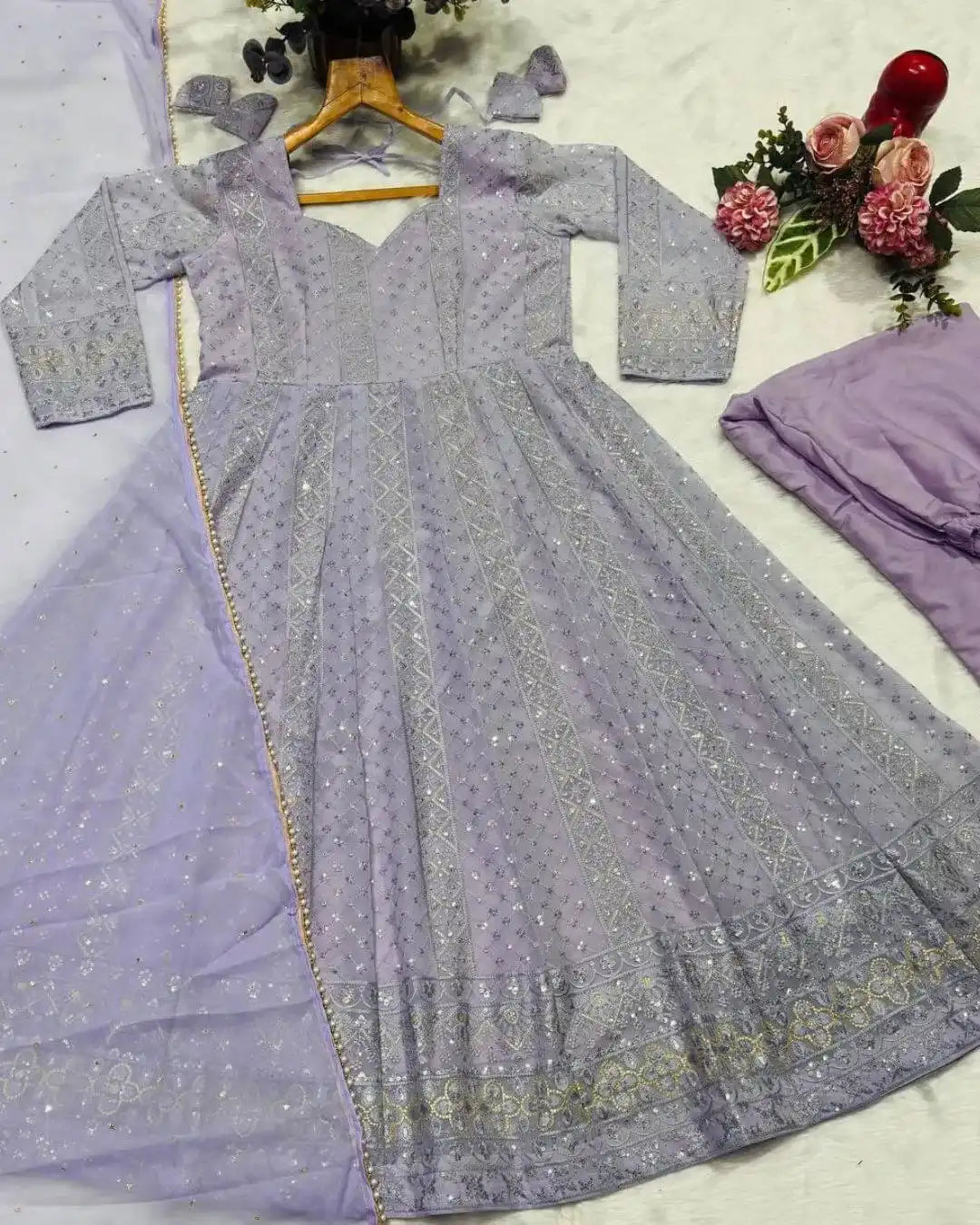 Lavender Georgette Anarkali Dress​ Suit Set