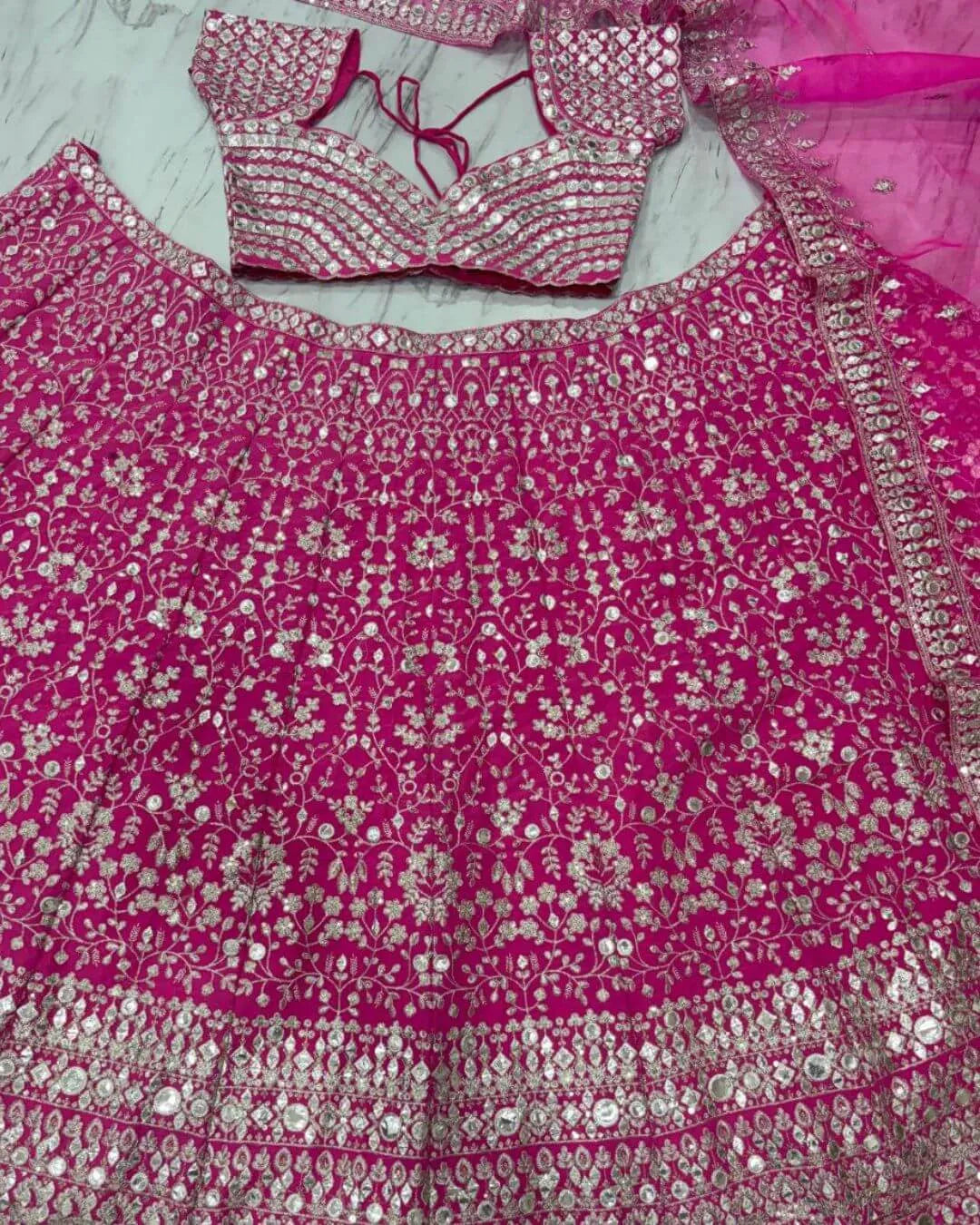 Rani Pink Bridal Lehenga With Heavy Sequins Work