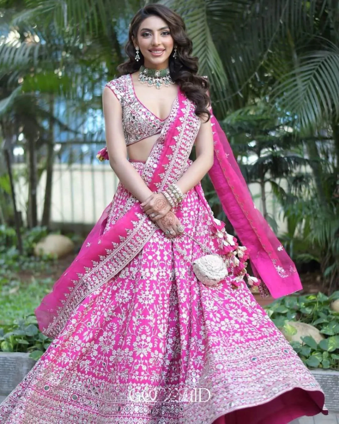 Rani Pink Bridal Lehenga With Heavy Sequins Work