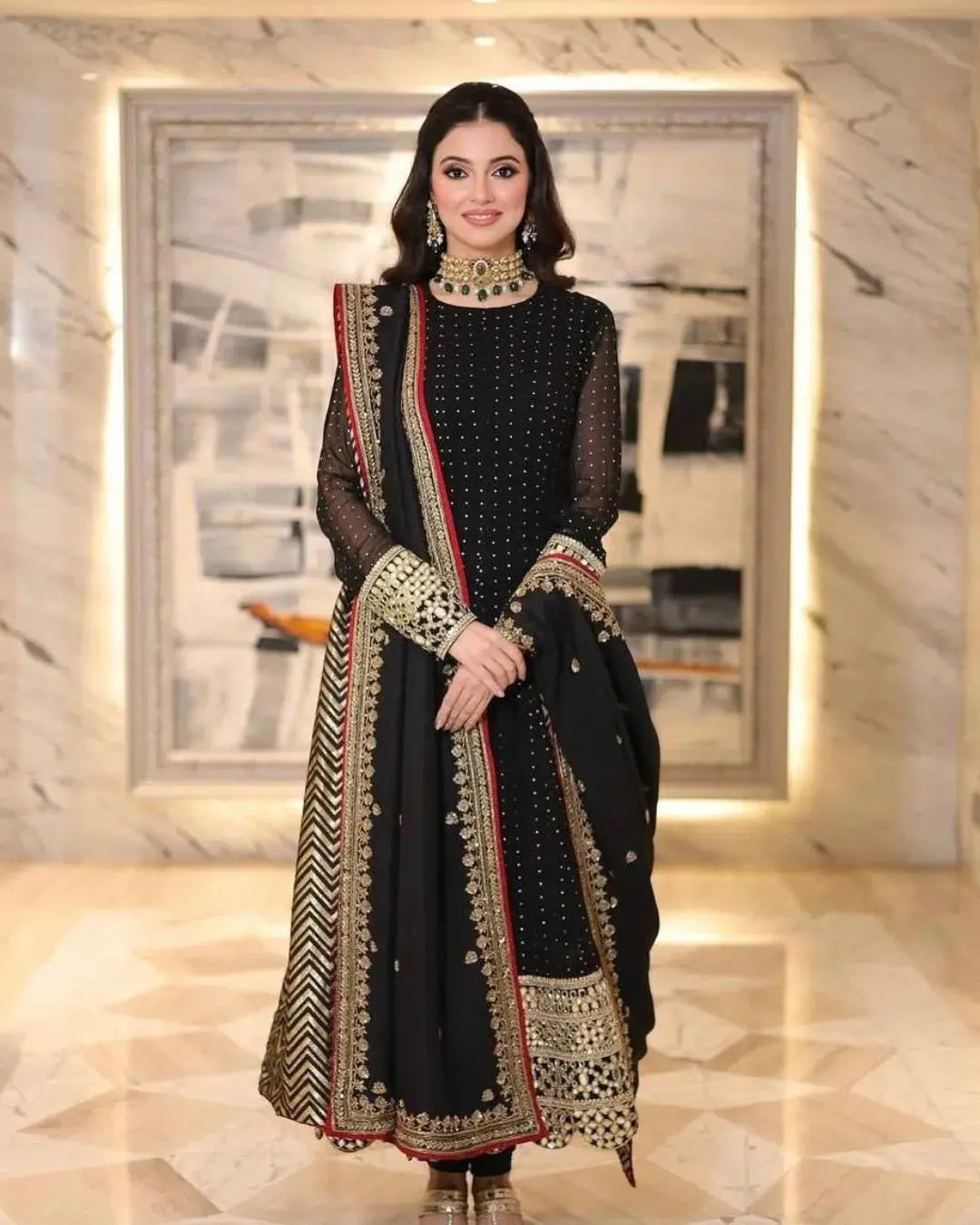 Make an Unforgettable Statement in Our Black Faux Blooming Gown Set
