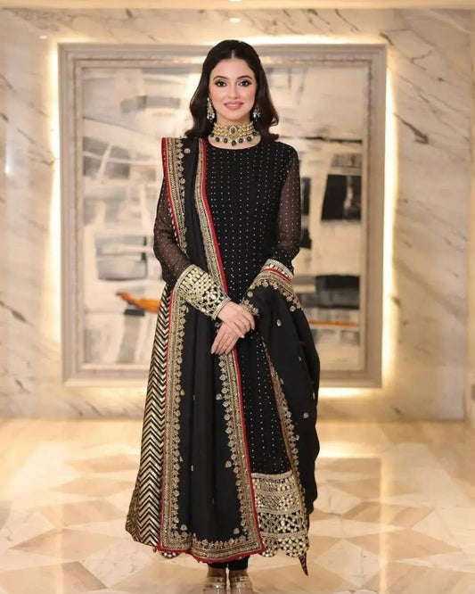 Make an Unforgettable Statement in Our Black Faux Blooming Gown Set