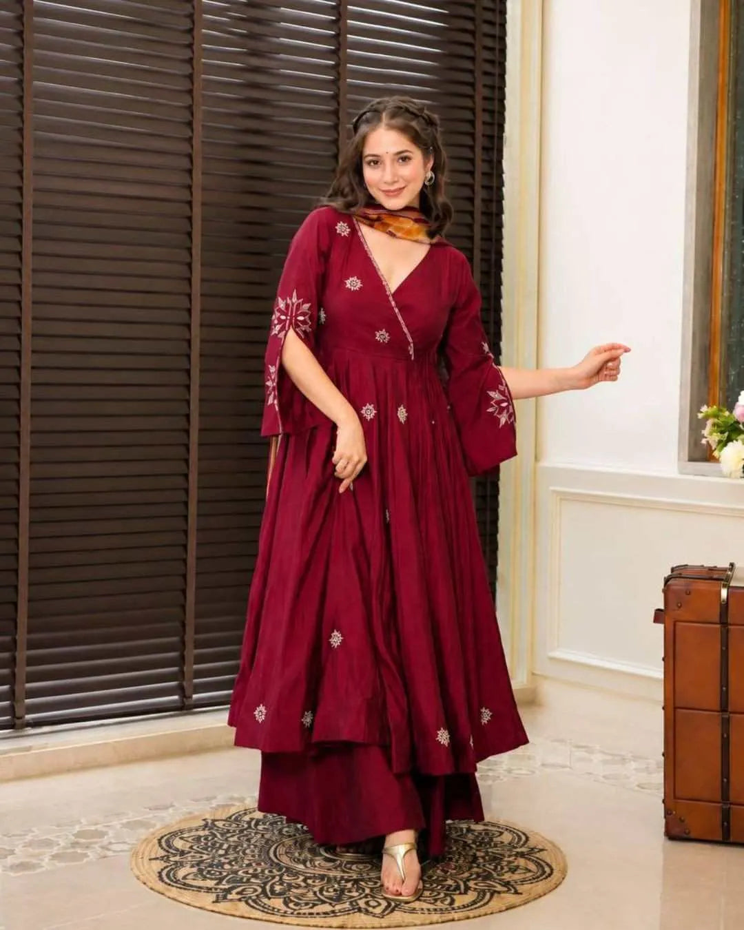Maroon Angrakha Anarkali Set