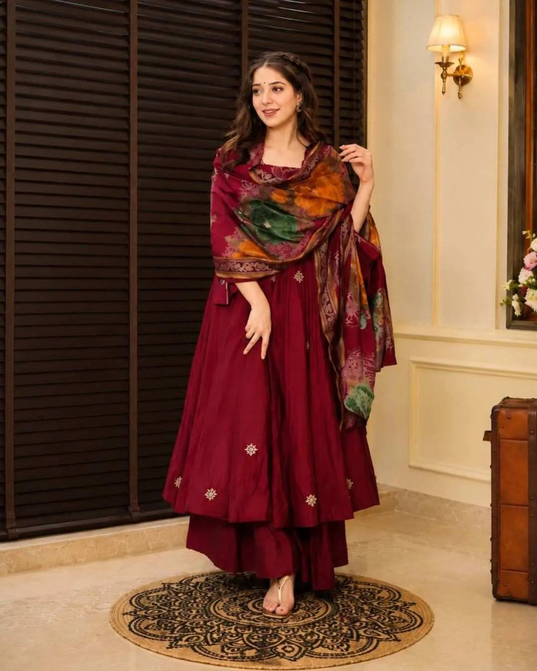 Maroon Angrakha Anarkali Set