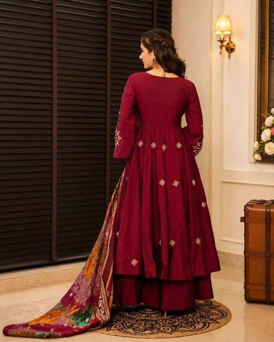Maroon Angrakha Anarkali Set