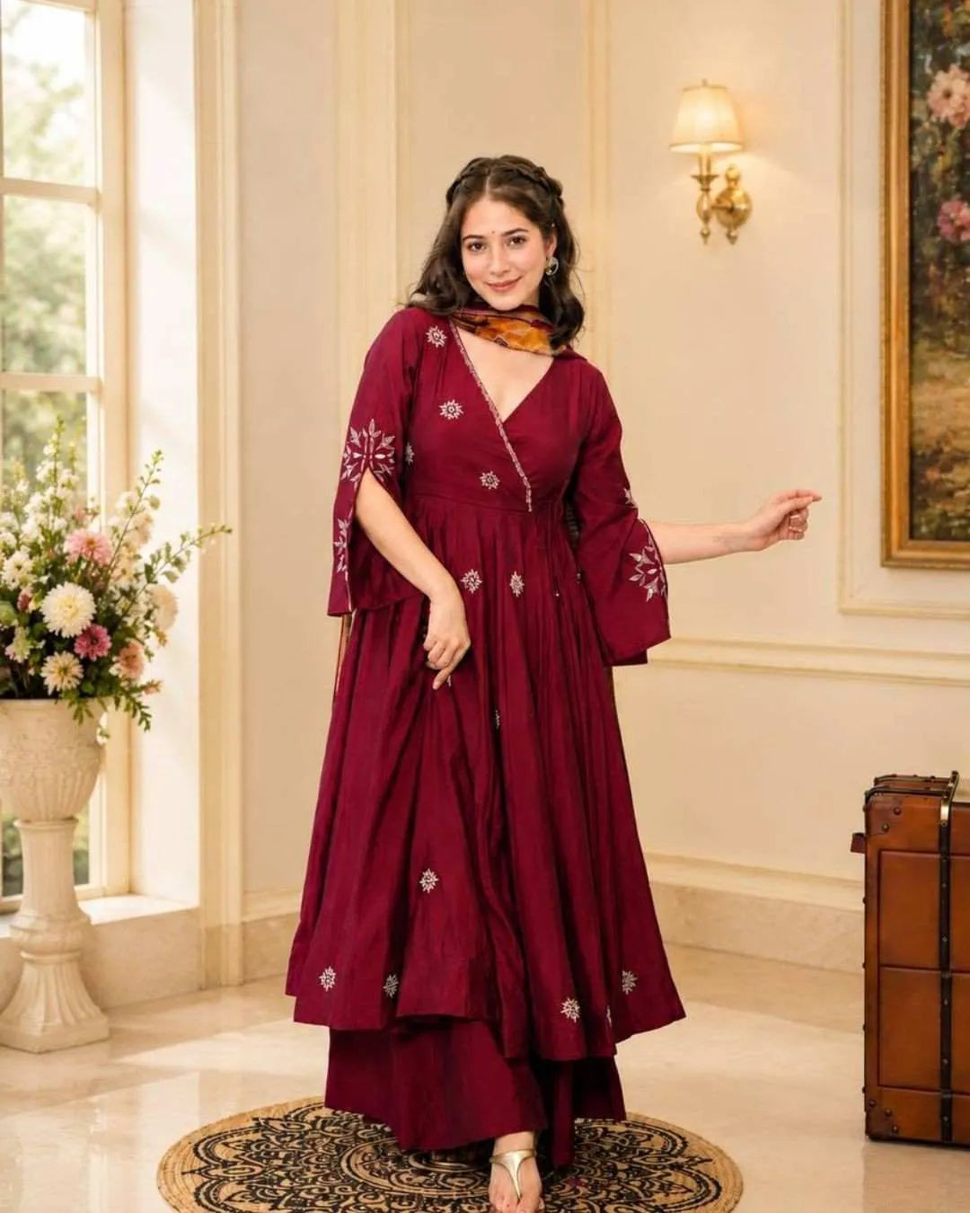 Maroon Angrakha Anarkali Set