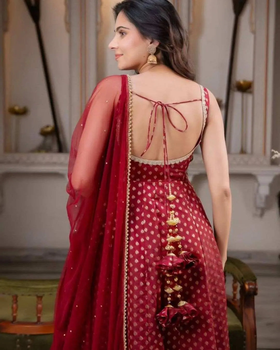 Maroon Chanderi Jacquard Anarkali