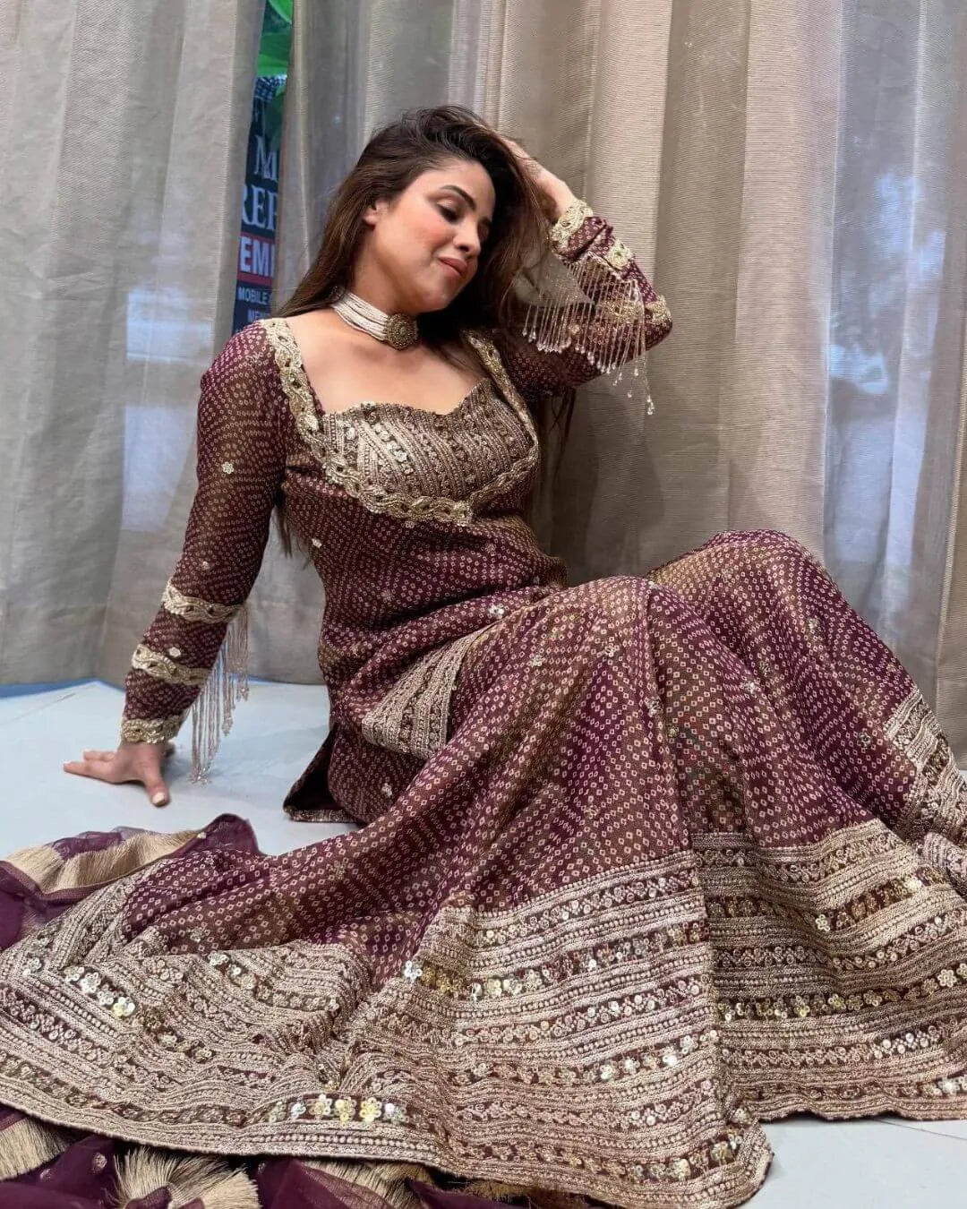 Maroon Sharara Suit Set Party Wear
