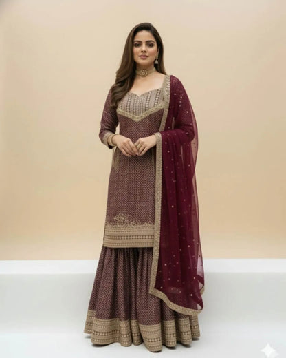 Maroon Colour Sharara Suit Set