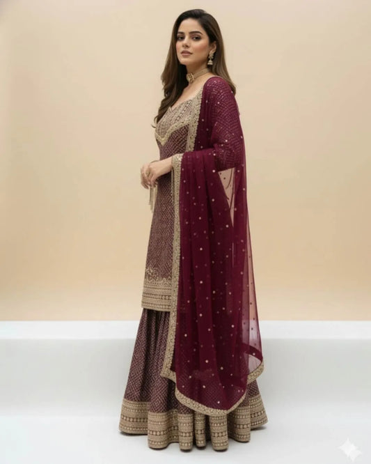 Maroon Colour Sharara Suit Set