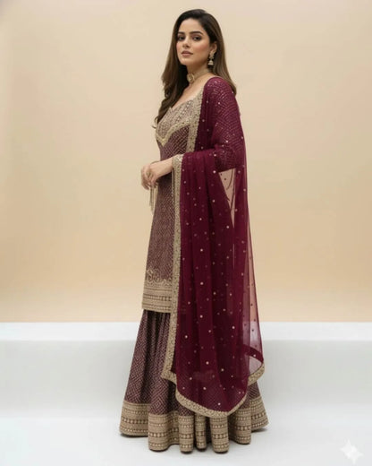 Maroon Colour Sharara Suit Set