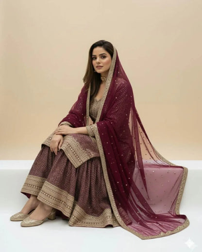 Maroon Colour Sharara Suit Set