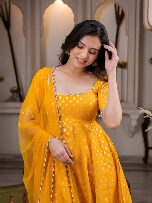 Mustard Colour Anarkali Suit Set For Women
