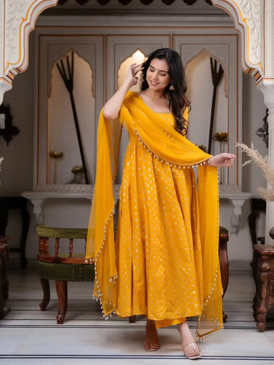 Mustard Colour Anarkali Suit Set For Women