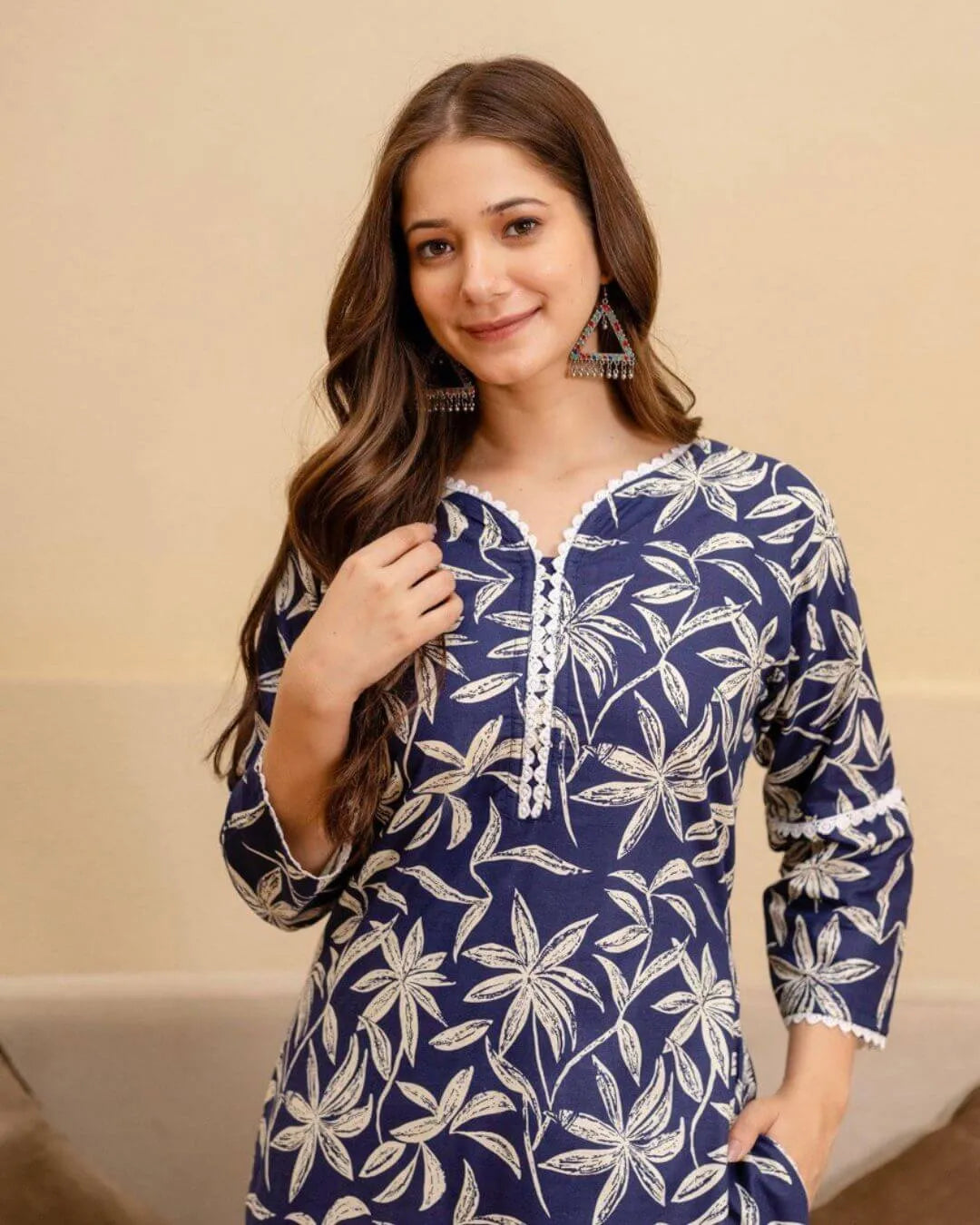 Navy Blue Floral Cotton Co-ord Set