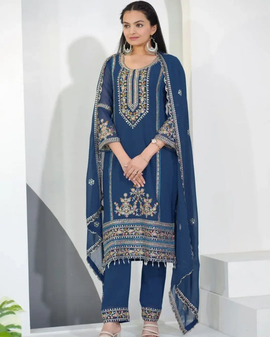 Georgette Suit With Dupatta In Navy Blue