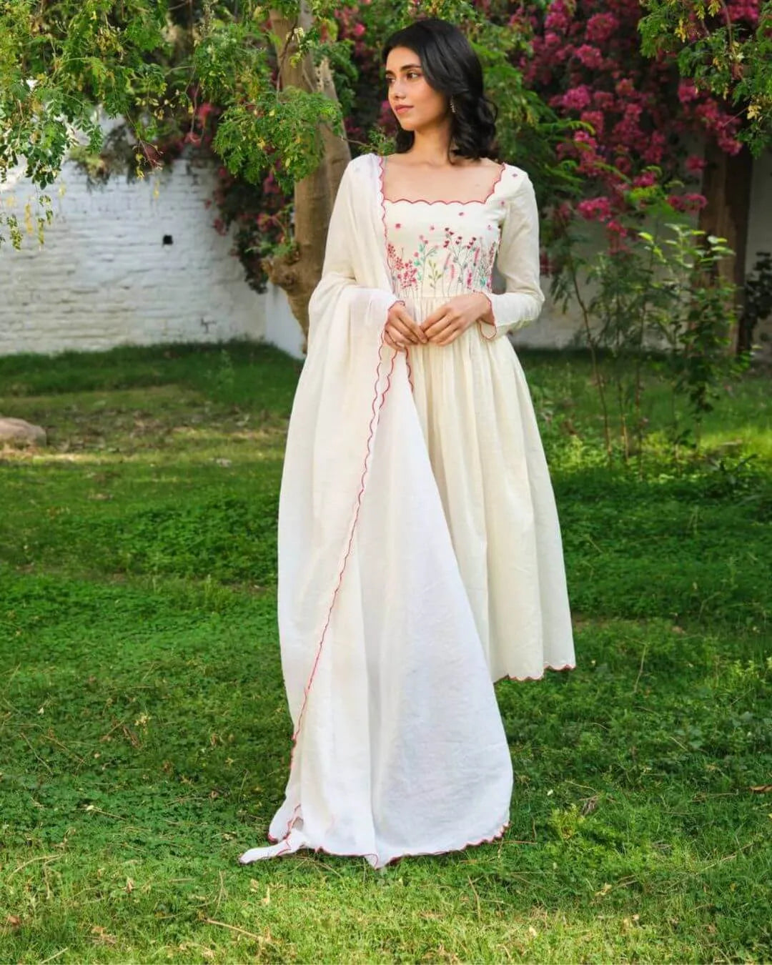 cotton off white Anarkali suit set