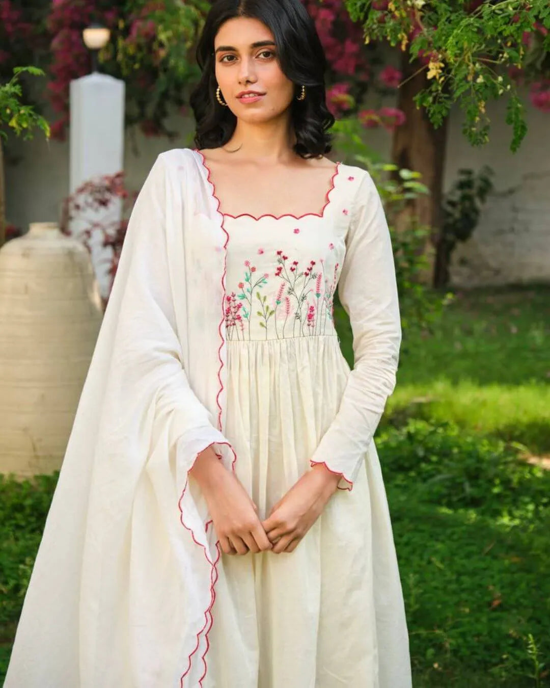 cotton off white Anarkali suit set