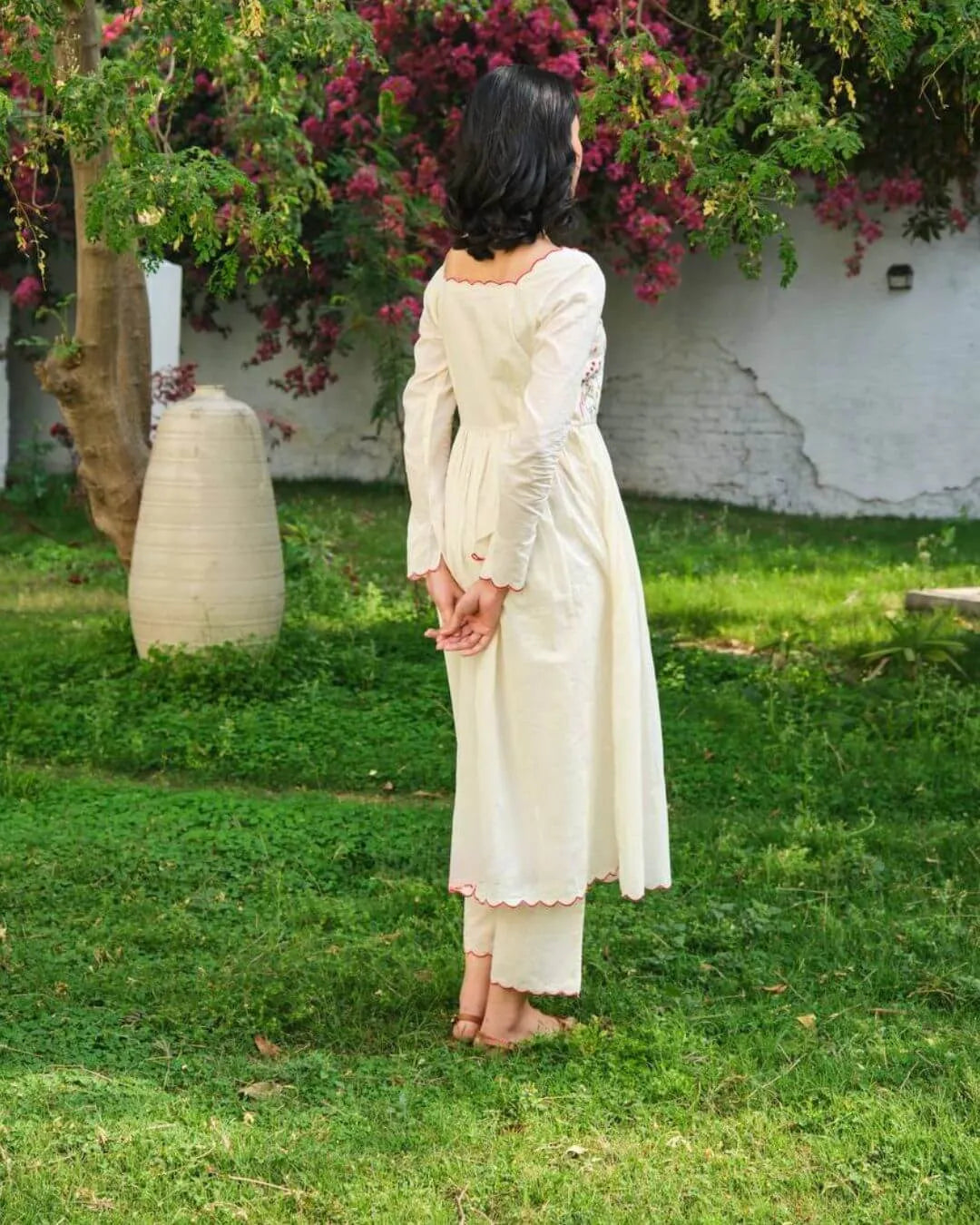cotton off white Anarkali suit set