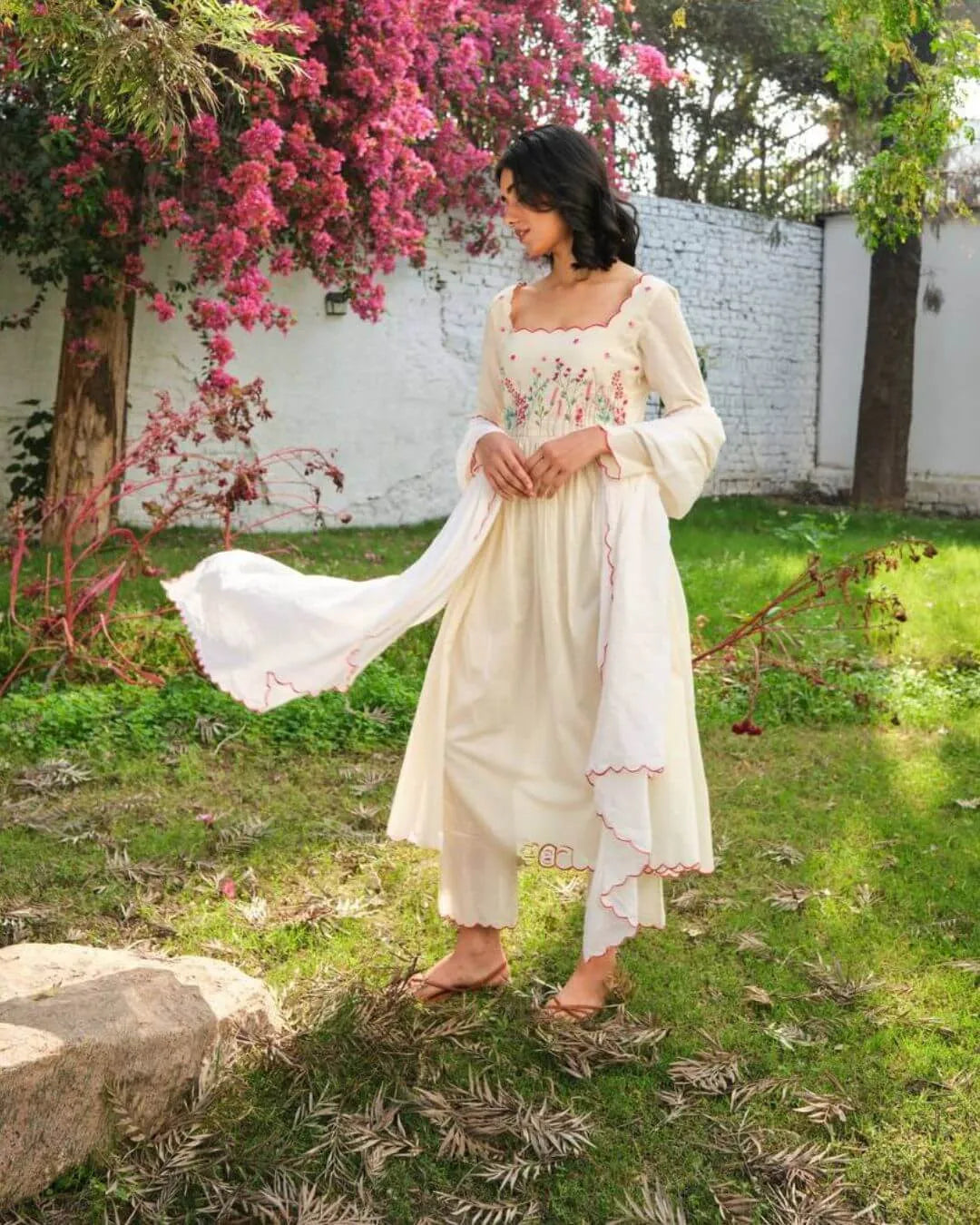 cotton off white Anarkali suit set
