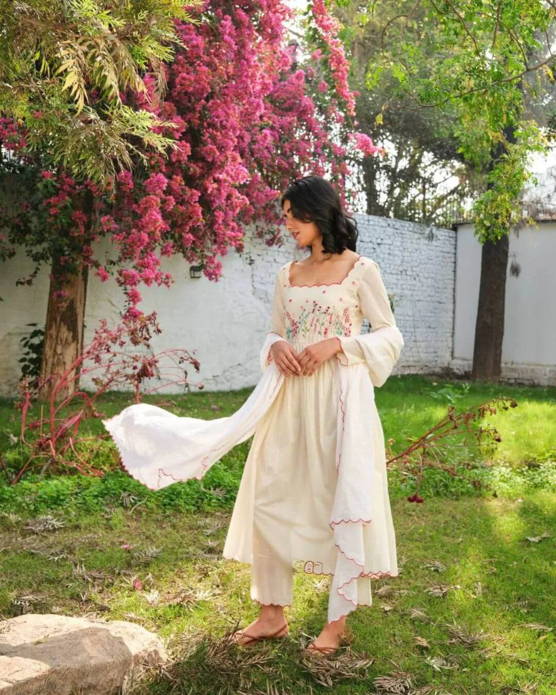cotton off white Anarkali suit set