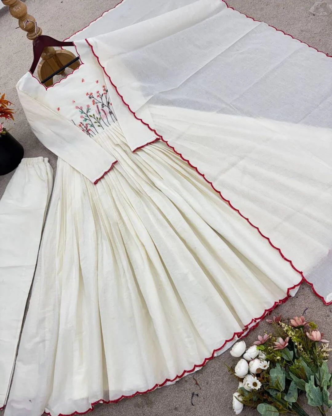 cotton off white Anarkali suit set