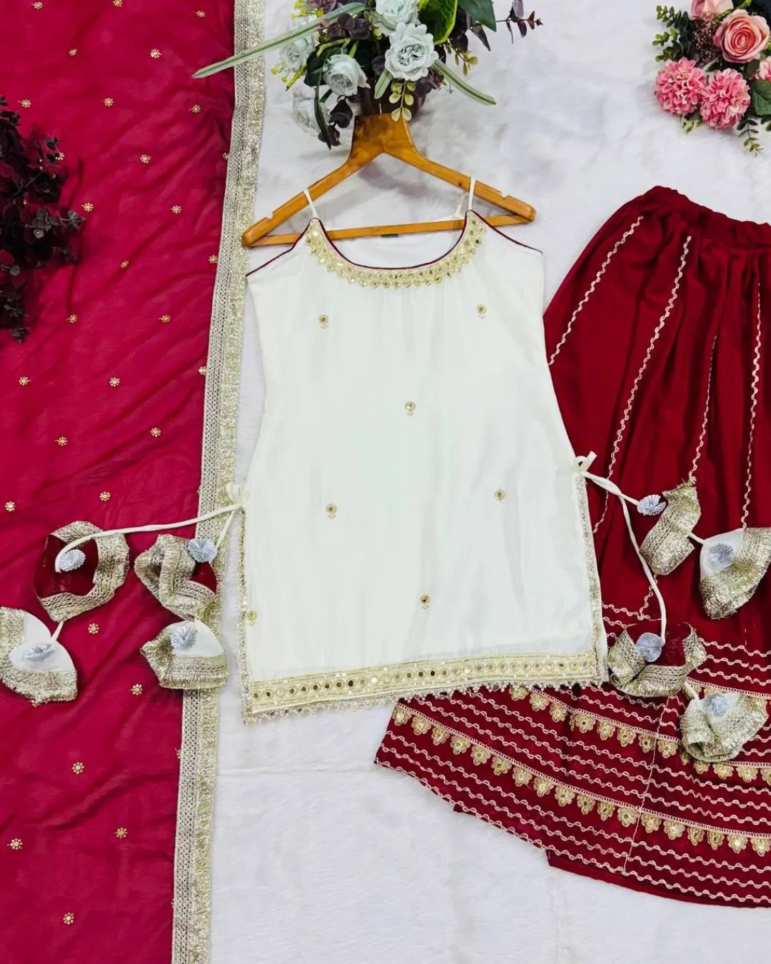 Off-White & Maroon Lehenga Suit Set  real