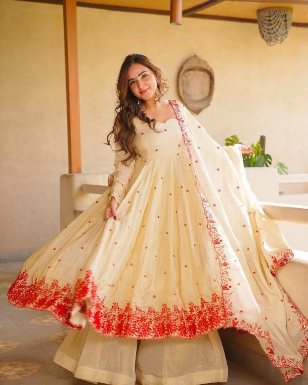 Off-White Silk Anarkali Sharara Set