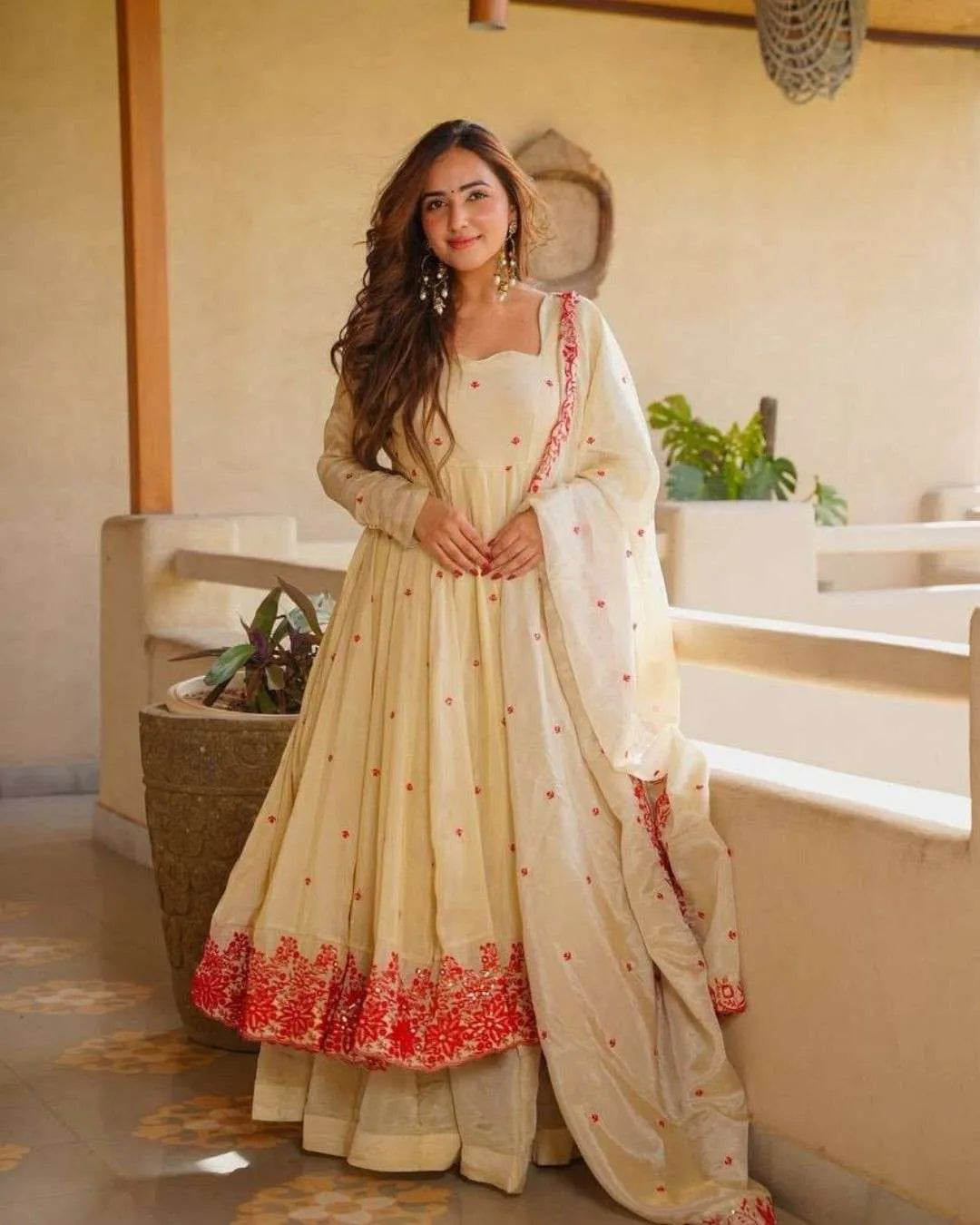 Off-White Silk Anarkali Sharara Set