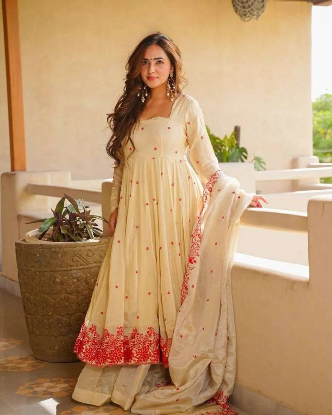 Off-White Silk Anarkali Sharara Set