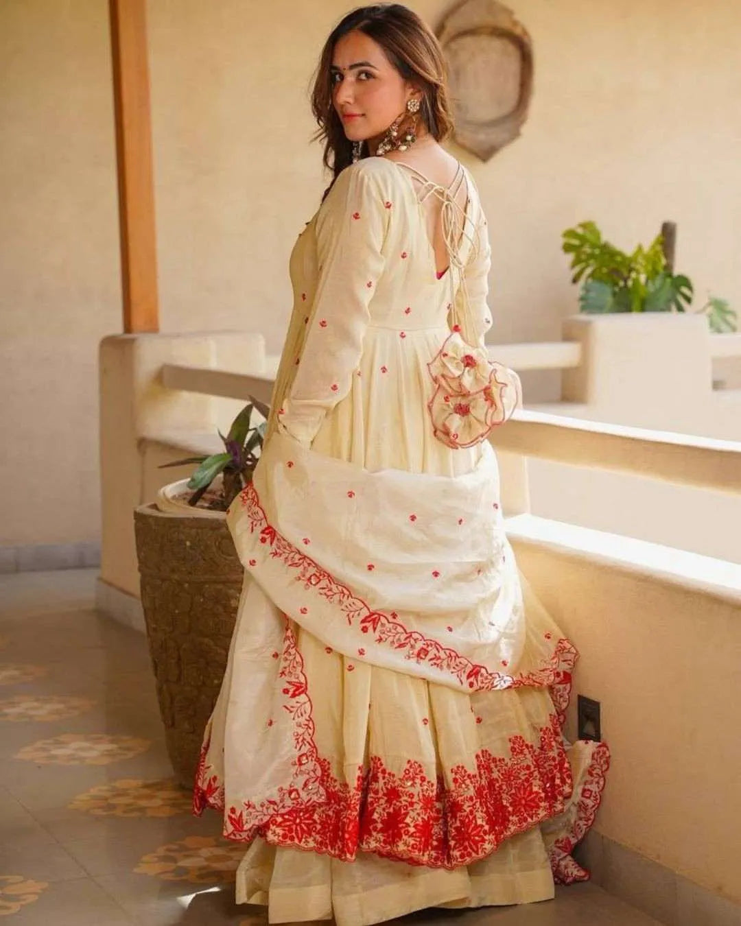 Off-White Silk Anarkali Sharara Set